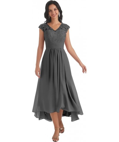 Women's V Neck Mother of The Bride Dresses for Wedding Cap Sleeves Lace A-Line Formal Gown with Pockets Grey $49.35 Dresses