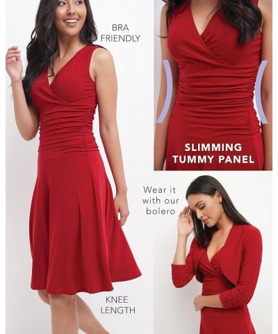 Women's Slimming Sleeveless Fit-and-Flare Tummy Control Dress Cherry $20.80 Dresses