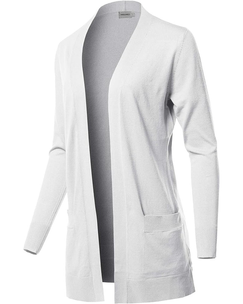 Women's Long Sleeve Soft Popcorn Knit Sweater Open Front Cardigan Outwear with Pockets Aawcal0009 White $13.11 Sweaters