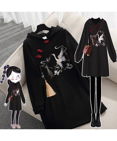 Women' Winter Chinese Style Hoodies Sweatshirt Dress Hanfu Long Sleeve Embroidery Thicken Cheongsam Plus Size S8 $21.23 Hoodi...