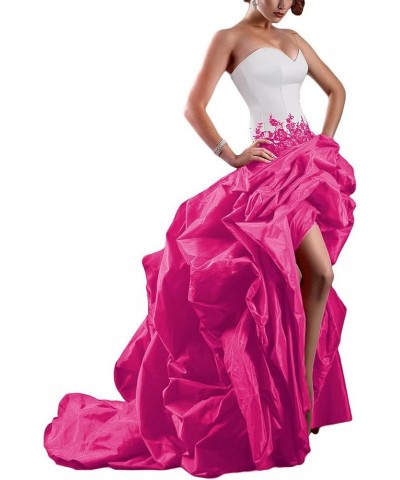 Women's Strapless High Low Taffeta Evening Dress Ball Gown White and Hot Pink $43.28 Dresses