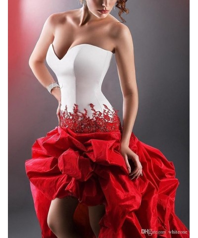 Women's Strapless High Low Taffeta Evening Dress Ball Gown White and Hot Pink $43.28 Dresses