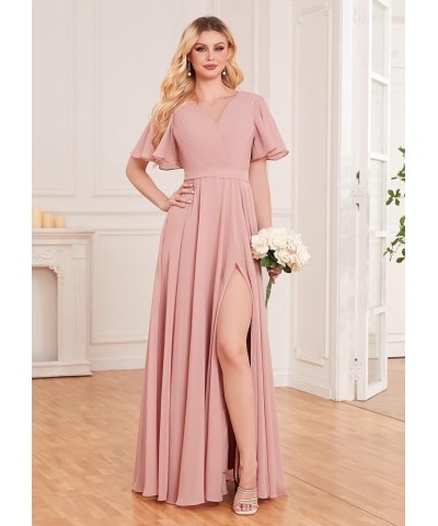 Long Chiffon Bridesmaid Dresses for Women A Line V Neck Pleated Formal Evening Dresses Mint Green $30.79 Dresses