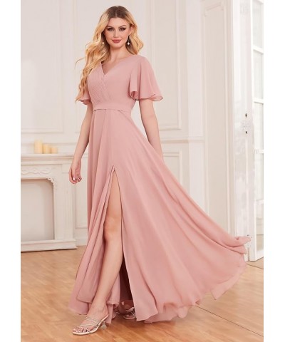 Long Chiffon Bridesmaid Dresses for Women A Line V Neck Pleated Formal Evening Dresses Mint Green $30.79 Dresses