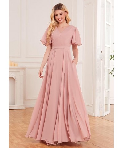 Long Chiffon Bridesmaid Dresses for Women A Line V Neck Pleated Formal Evening Dresses Mint Green $30.79 Dresses