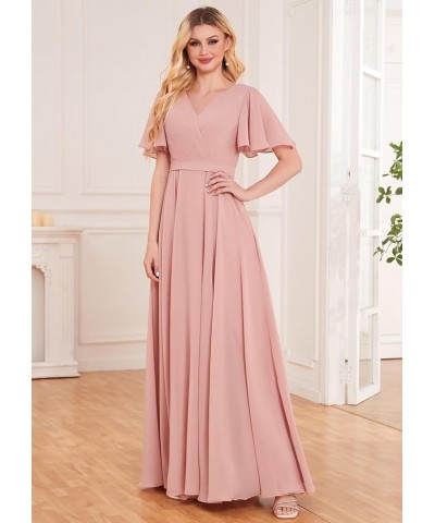 Long Chiffon Bridesmaid Dresses for Women A Line V Neck Pleated Formal Evening Dresses Mint Green $30.79 Dresses