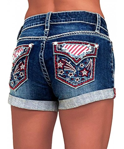 Women's Ripped Denim Shorts for Women High Waist Distressed Raw Hem Skinny Jean Shorts Star Pocket-navy Blue $22.41 Shorts