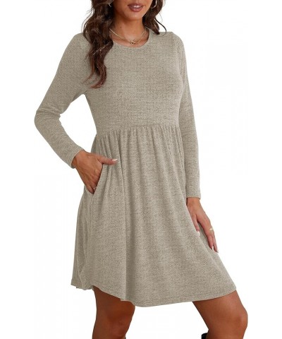 Fall Dresses for Women 2023 Long Sleeve Dresses Empire Waist Sweater Dress Winter Dress with Pockets Khaki $14.99 Dresses