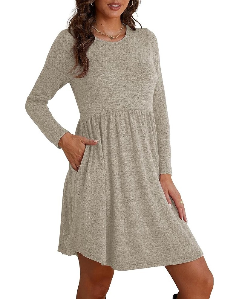 Fall Dresses for Women 2023 Long Sleeve Dresses Empire Waist Sweater Dress Winter Dress with Pockets Khaki $14.99 Dresses