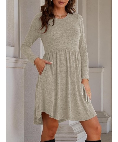 Fall Dresses for Women 2023 Long Sleeve Dresses Empire Waist Sweater Dress Winter Dress with Pockets Khaki $14.99 Dresses