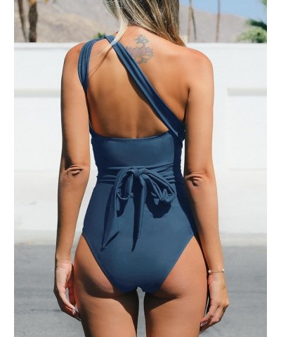 Women's One Piece Swimsuit Wrap Self Tie Ruched Multiple Ways Wearing Swimwear Navy $20.00 Swimsuits