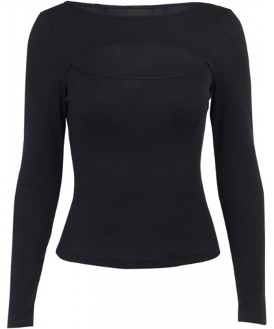 Women's Long Sleeve Crop Top Slim Fit Cutout Ribbed Shirt Black Cutout $9.63 T-Shirts