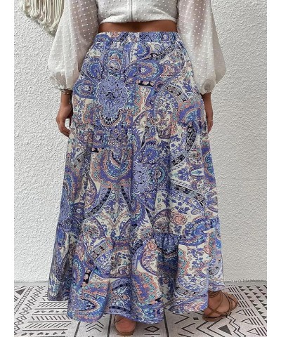 Women's Plus Size Boho Floral Paisley High Waisted Flowy A Line Maxi Long Skirt Purple Blue $17.67 Skirts