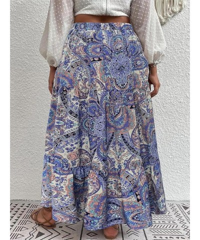 Women's Plus Size Boho Floral Paisley High Waisted Flowy A Line Maxi Long Skirt Purple Blue $17.67 Skirts