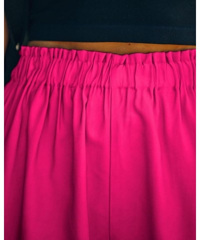 Women's Pockets High Rise Elastic Waist Shorts Casual Ruffle Paper Bag Work Shorts Hot Pink $7.94 Shorts