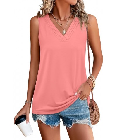 Summer Tank Tops for Women Loose Fit Tucker Pleated V Neck Sleeveless Tops Flowy 2g-coral Red $14.24 Tanks