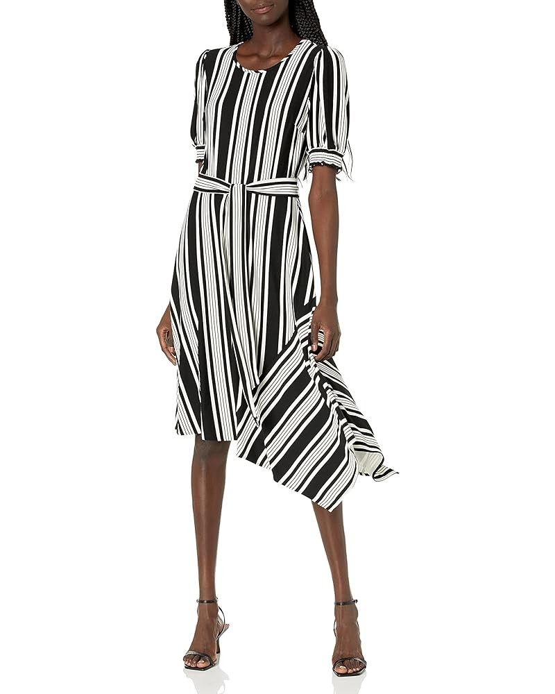 Women's Striped Knit Midi Black Soft White $26.11 Dresses