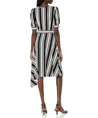 Women's Striped Knit Midi Black Soft White $26.11 Dresses