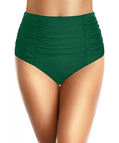 Women High Waisted Bikini Bottom Tummy Control Swim Bottom Vintage Ruched Swimsuit Bottom Dark Green $12.71 Swimsuits