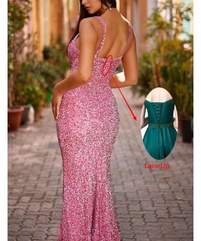 Women's Sequin Mermaid Prom Dresses 2024 Long Spaghetti Strap Sparkly Bodycon Formal Party Evening Gowns Light Brown $29.16 D...