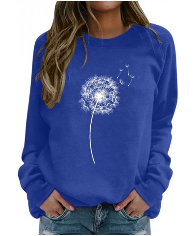 Tops for Women Cute Dandelion Print Casual Loose Long Sleeve Crewneck Pullover Sweaters Sweatshirts Blouse A-blue $4.45 Hoodi...