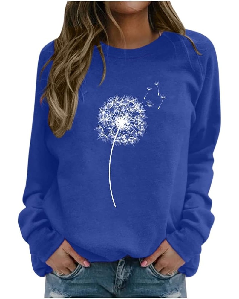 Tops for Women Cute Dandelion Print Casual Loose Long Sleeve Crewneck Pullover Sweaters Sweatshirts Blouse A-blue $4.45 Hoodi...