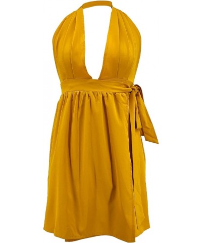 Summer Mini Dress for Women V Neck Bohemia Beach Party Dresses 10mustard Yellow $12.25 Dresses