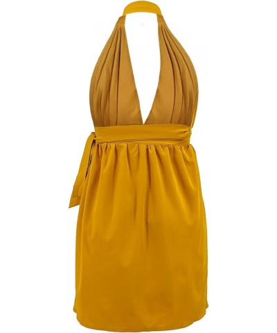 Summer Mini Dress for Women V Neck Bohemia Beach Party Dresses 10mustard Yellow $12.25 Dresses