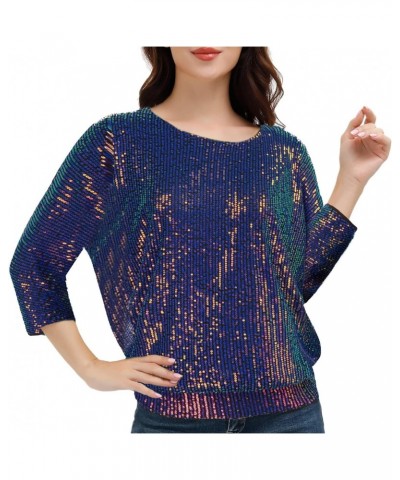 Women's Sparkle Sequin Tops Shimmer Glitter Loose Cold Shoulder Party Tunic Batwing Dolman Dressy Tops 2XL $27.55 Tops