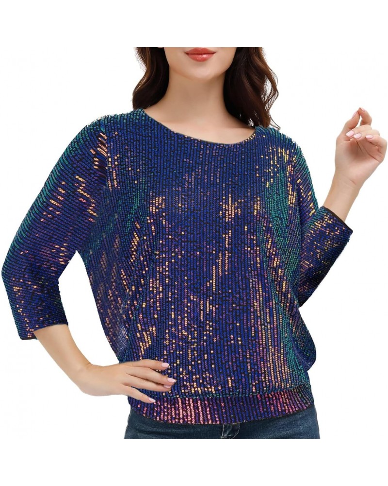 Women's Sparkle Sequin Tops Shimmer Glitter Loose Cold Shoulder Party Tunic Batwing Dolman Dressy Tops 2XL $27.55 Tops