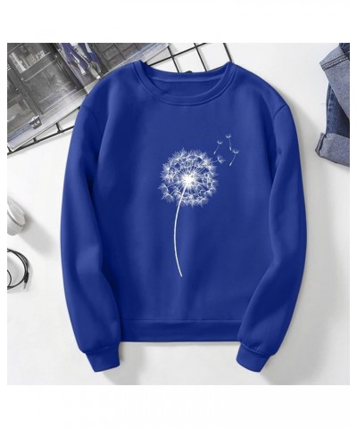 Tops for Women Cute Dandelion Print Casual Loose Long Sleeve Crewneck Pullover Sweaters Sweatshirts Blouse A-blue $4.45 Hoodi...