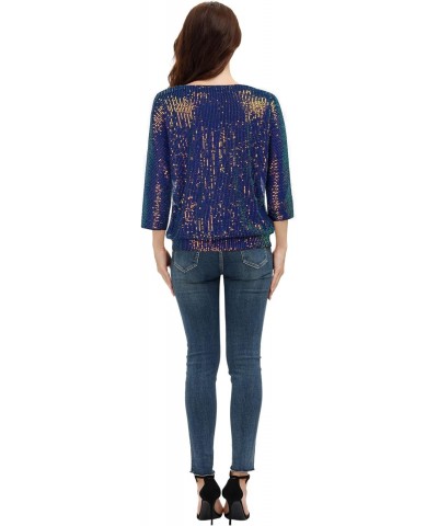 Women's Sparkle Sequin Tops Shimmer Glitter Loose Cold Shoulder Party Tunic Batwing Dolman Dressy Tops 2XL $27.55 Tops