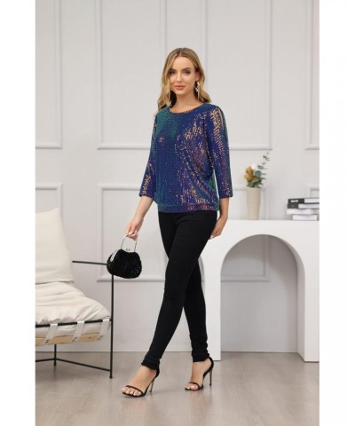 Women's Sparkle Sequin Tops Shimmer Glitter Loose Cold Shoulder Party Tunic Batwing Dolman Dressy Tops 2XL $27.55 Tops