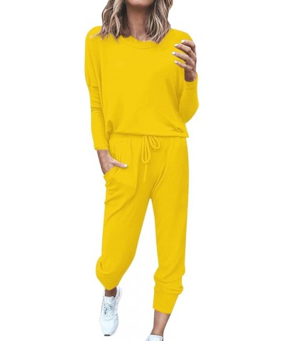 Women 2 Piece Outfits Sweat Set Oversized Crewneck Sweatshirts Jogger Sweatpants Fashion Lounge Set Tracksuit D-yellow $10.06...