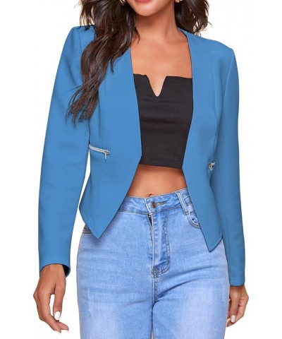 Women's 3/4 Sleeve Blazer Plus Size Solid Color Classic Casual Slim Lapel Collar Open Front Cardigan Suit Jacket Tops B-blue ...