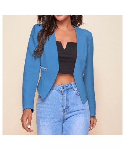 Women's 3/4 Sleeve Blazer Plus Size Solid Color Classic Casual Slim Lapel Collar Open Front Cardigan Suit Jacket Tops B-blue ...