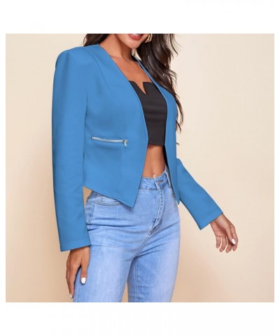 Women's 3/4 Sleeve Blazer Plus Size Solid Color Classic Casual Slim Lapel Collar Open Front Cardigan Suit Jacket Tops B-blue ...