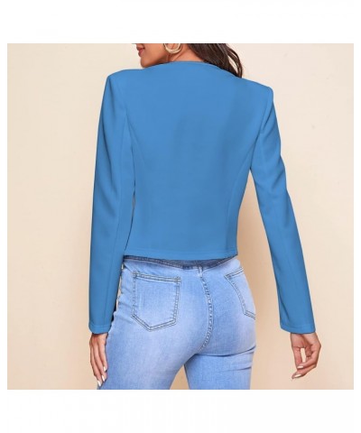 Women's 3/4 Sleeve Blazer Plus Size Solid Color Classic Casual Slim Lapel Collar Open Front Cardigan Suit Jacket Tops B-blue ...