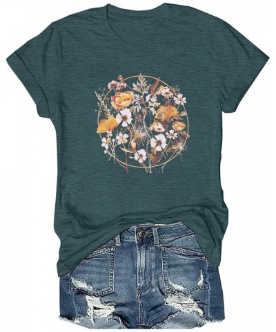 Women Vintage Flower Shirts Wildflower Graphic: Tee Boho Floral Printed T Shirt Summer Casual Short Sleeve Tops Green $9.45 T...