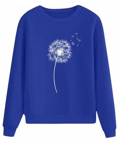 Tops for Women Cute Dandelion Print Casual Loose Long Sleeve Crewneck Pullover Sweaters Sweatshirts Blouse A-blue $4.45 Hoodi...