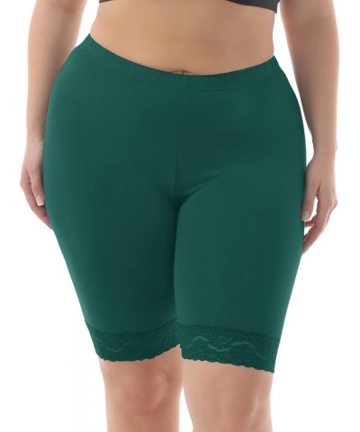 Women's Plus Size Soft Basic Mid Thigh Shorts Leggings with Lace Trim Green $7.75 Others