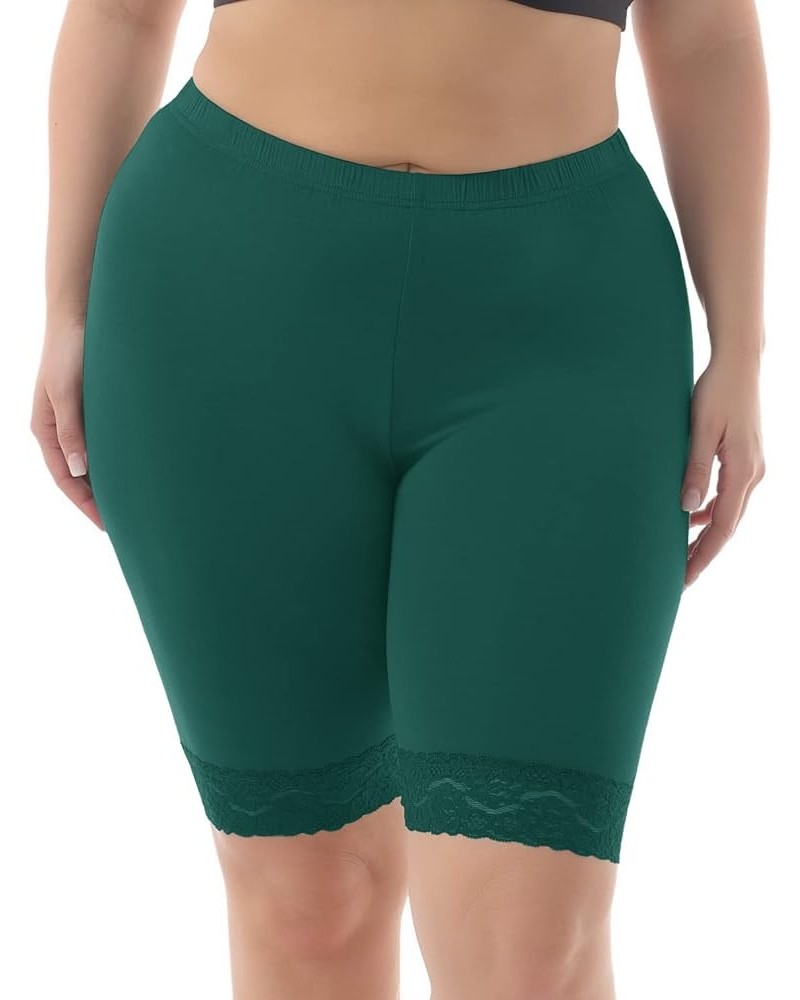 Women's Plus Size Soft Basic Mid Thigh Shorts Leggings with Lace Trim Green $7.75 Others