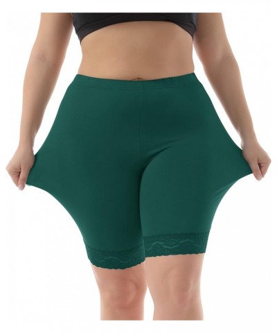 Women's Plus Size Soft Basic Mid Thigh Shorts Leggings with Lace Trim Green $7.75 Others