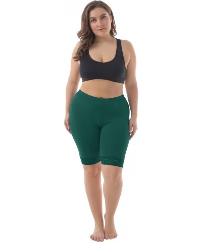 Women's Plus Size Soft Basic Mid Thigh Shorts Leggings with Lace Trim Green $7.75 Others