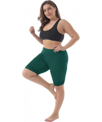 Women's Plus Size Soft Basic Mid Thigh Shorts Leggings with Lace Trim Green $7.75 Others