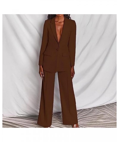 Business Casual Clothes for Women Two Piece Outfits Lapel Blazer Jacket and Wide Leg Pants Plus Size Suit Sets 05 Coffee $13....