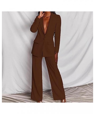 Business Casual Clothes for Women Two Piece Outfits Lapel Blazer Jacket and Wide Leg Pants Plus Size Suit Sets 05 Coffee $13....