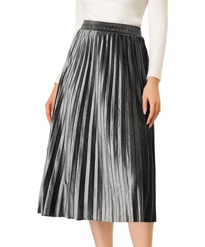 Women's Metallic Accordion Swing Midi Pleated Skirt Silver $17.91 Skirts