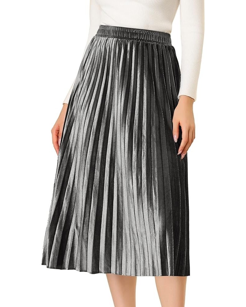 Women's Metallic Accordion Swing Midi Pleated Skirt Silver $17.91 Skirts