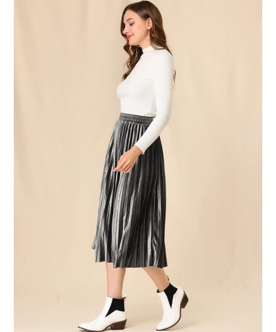 Women's Metallic Accordion Swing Midi Pleated Skirt Silver $17.91 Skirts